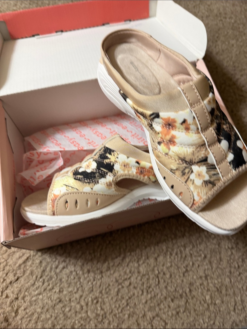 Comfort Floral Slip-On Sandals in Beige